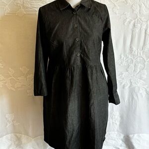 Nine West Dark Grey 100% Cotton Long Sleeve Midi Dress